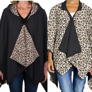 Rainraps Hooded Black and Leopard Print Rainrap NWT Reversible